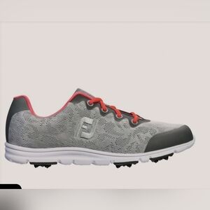 Footjoy Enjoy Women's Spikeless Golf Shoes Sz 9.5 Grey And Coral Fabric Upper